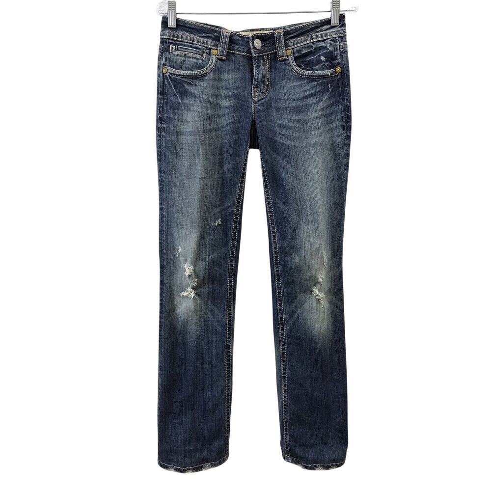 Mek Jeans Womens Size 26 34 Blue Denim Distressed Embroidered Pockets